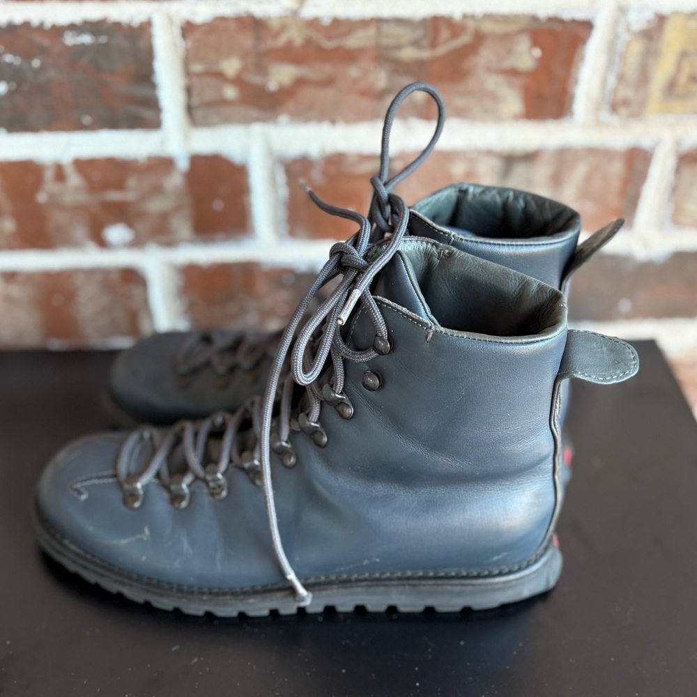 Prada Blue Gray Lace-up Leather Distressed Ankle Boots Size EU 37 - Picture 3 of 15
